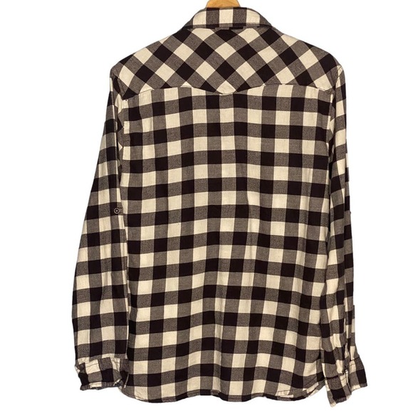JACHS Girlfriend Flannel Womens Large Buffalo Plaid Black‎ White Western - Picture 2 of 10